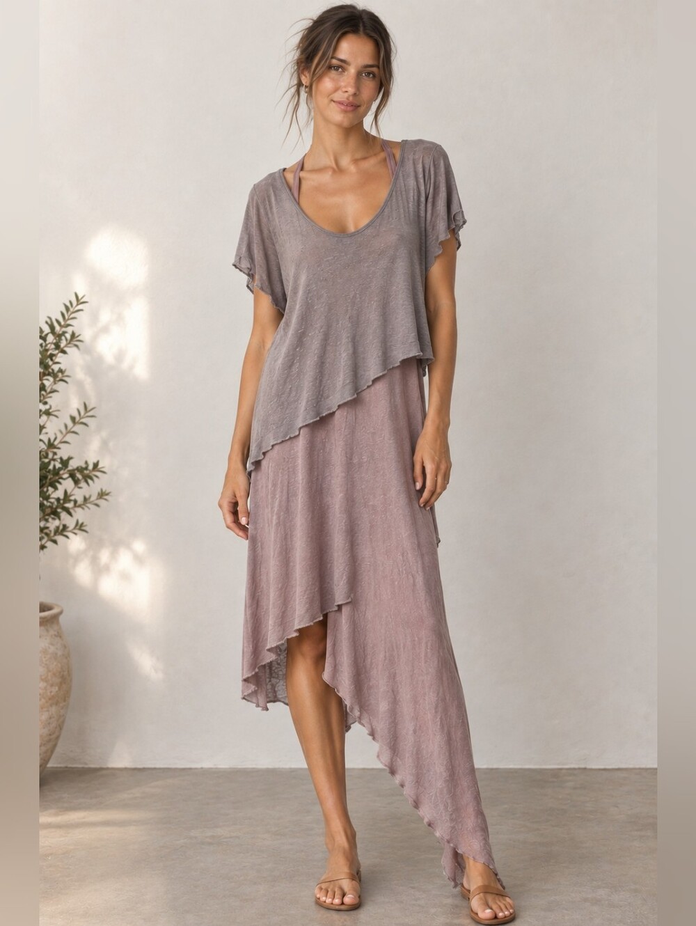 FREE PEOPLE BEACH asymmetric layered dress - size large